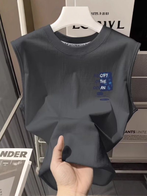 Muška bezrukavna majica – Hong Kong stil, ležerna silueta, Milk Silk tkanina s 80-90% poliestera, tanak