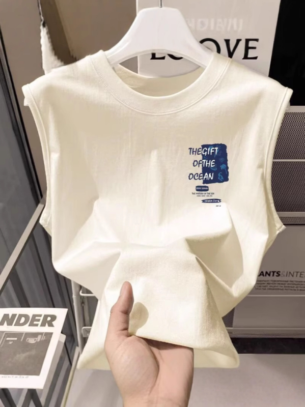 Muška bezrukavna majica – Hong Kong stil, ležerna silueta, Milk Silk tkanina s 80-90% poliestera, tanak
