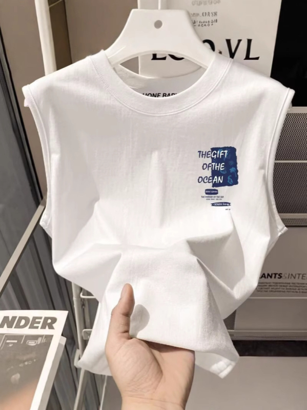 Muška bezrukavna majica – Hong Kong stil, ležerna silueta, Milk Silk tkanina s 80-90% poliestera, tanak