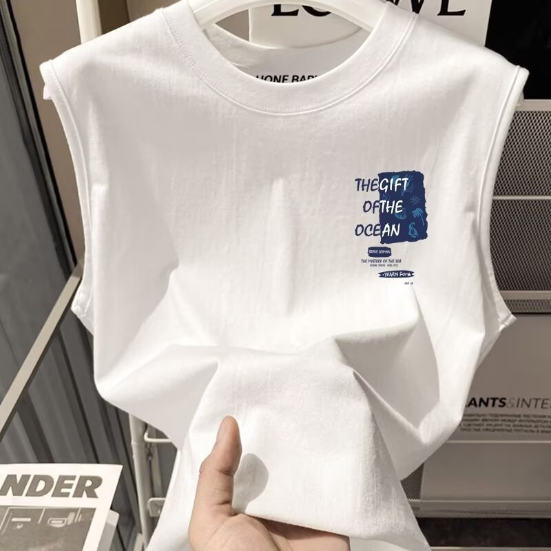 Muška bezrukavna majica – Hong Kong stil, ležerna silueta, Milk Silk tkanina s 80-90% poliestera, tanak
