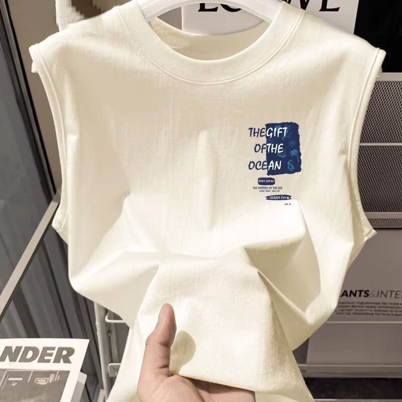 Muška bezrukavna majica – Hong Kong stil, ležerna silueta, Milk Silk tkanina s 80-90% poliestera, tanak