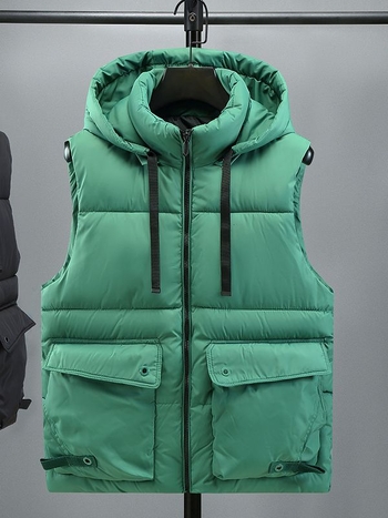 Vyrų be rankovių medvilninė pūkuota liemenė su storesniu užpildymu, korėjietiško stiliaus laisvas kirpimas, poliesterio mišinio audinys