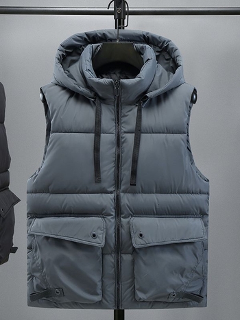 Vyrų be rankovių medvilninė pūkuota liemenė su storesniu užpildymu, korėjietiško stiliaus laisvas kirpimas, poliesterio mišinio audinys