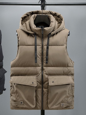 Vyrų be rankovių medvilninė pūkuota liemenė su storesniu užpildymu, korėjietiško stiliaus laisvas kirpimas, poliesterio mišinio audinys