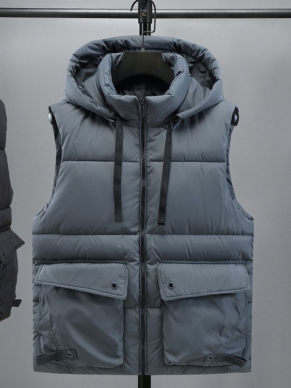 Vyrų be rankovių medvilninė pūkuota liemenė su storesniu užpildymu, korėjietiško stiliaus laisvas kirpimas, poliesterio mišinio audinys