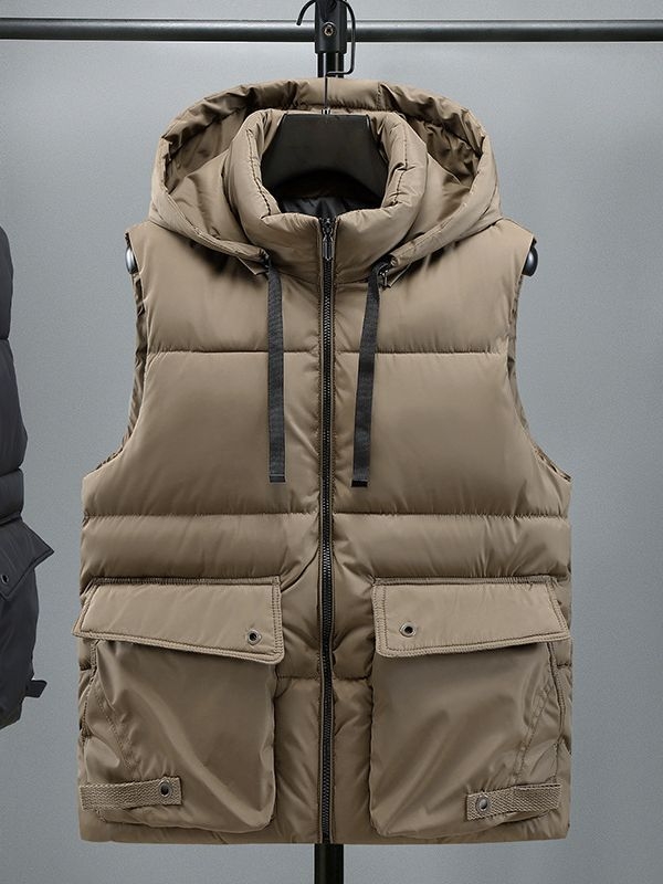 Vyrų be rankovių medvilninė pūkuota liemenė su storesniu užpildymu, korėjietiško stiliaus laisvas kirpimas, poliesterio mišinio audinys