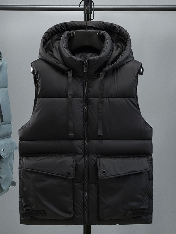 Vyrų be rankovių medvilninė pūkuota liemenė su storesniu užpildymu, korėjietiško stiliaus laisvas kirpimas, poliesterio mišinio audinys