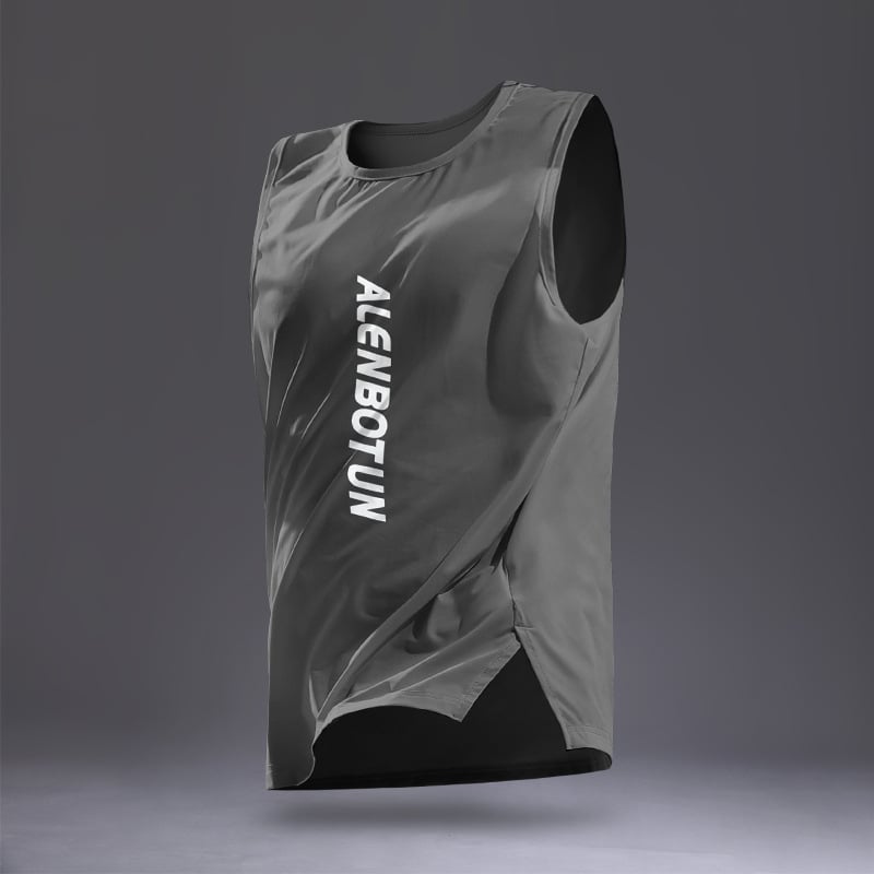 Ανδρικό αμάνικο γιλέκο ταχείας εξάτμισης για τρέξιμο, πολυεστερικό ύφασμα ice silk, φαρδιά γραμμή, καλοκαίρι αθλητισμός 2025