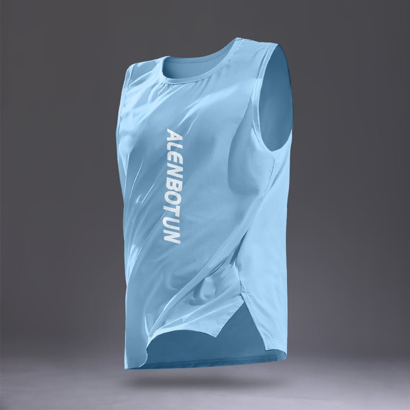 Ανδρικό αμάνικο γιλέκο ταχείας εξάτμισης για τρέξιμο, πολυεστερικό ύφασμα ice silk, φαρδιά γραμμή, καλοκαίρι αθλητισμός 2025