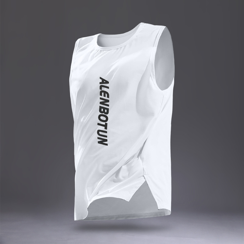 Ανδρικό αμάνικο γιλέκο ταχείας εξάτμισης για τρέξιμο, πολυεστερικό ύφασμα ice silk, φαρδιά γραμμή, καλοκαίρι αθλητισμός 2025