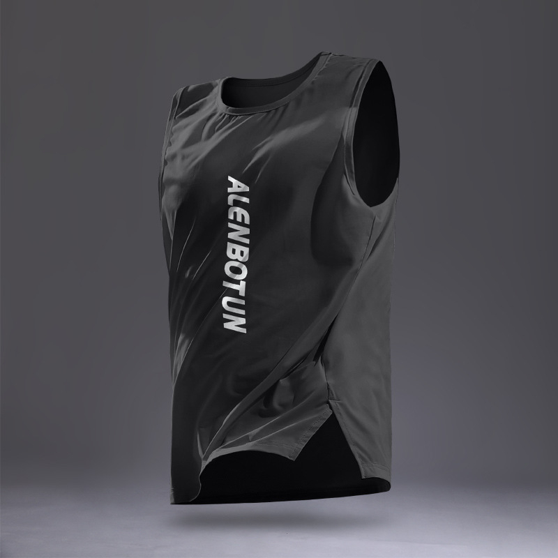 Ανδρικό αμάνικο γιλέκο ταχείας εξάτμισης για τρέξιμο, πολυεστερικό ύφασμα ice silk, φαρδιά γραμμή, καλοκαίρι αθλητισμός 2025