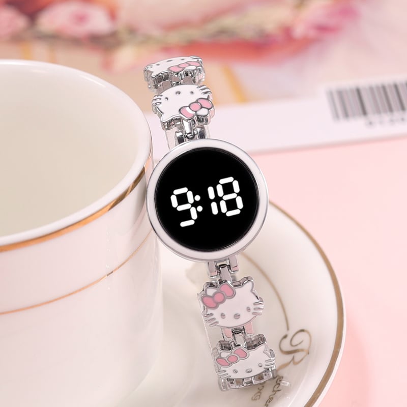 Ρολόι LED με οθόνη αφής σε στυλ Hello Kitty, κάσα και λουράκι από κράμα, ψηφιακή οθόνη, διάμετρος καντράν 24,6 mm