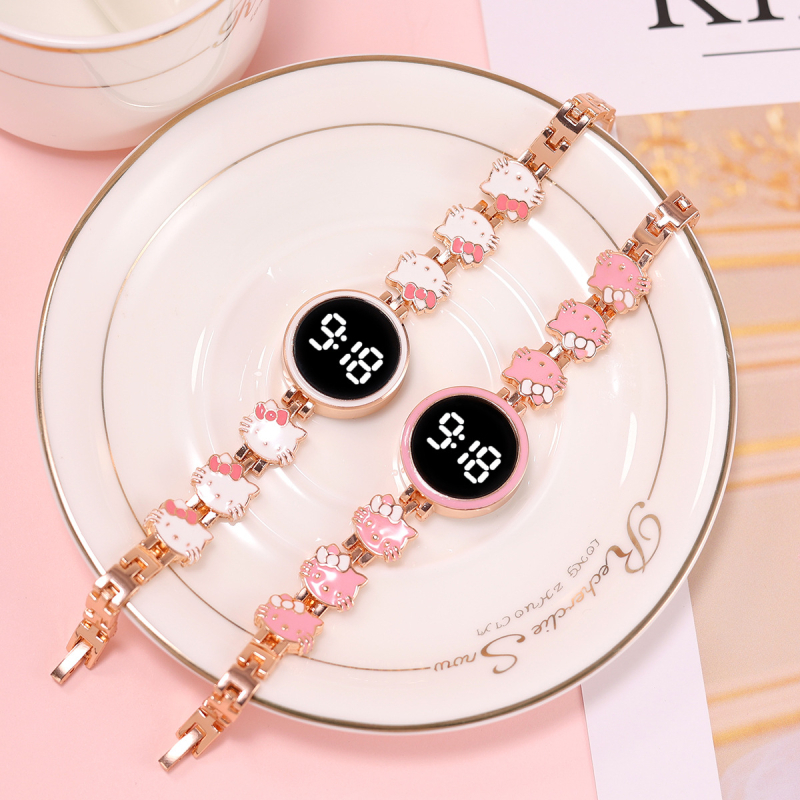 Ρολόι LED με οθόνη αφής σε στυλ Hello Kitty, κάσα και λουράκι από κράμα, ψηφιακή οθόνη, διάμετρος καντράν 24,6 mm