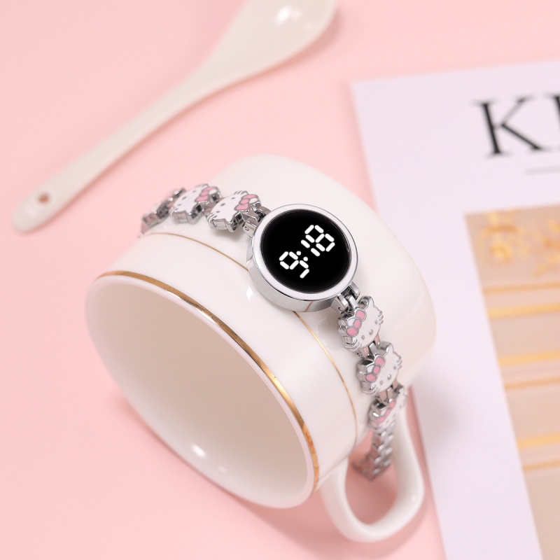 Ρολόι LED με οθόνη αφής σε στυλ Hello Kitty, κάσα και λουράκι από κράμα, ψηφιακή οθόνη, διάμετρος καντράν 24,6 mm