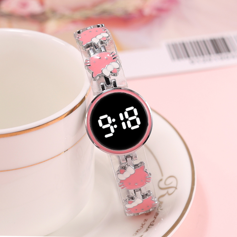 Ρολόι LED με οθόνη αφής σε στυλ Hello Kitty, κάσα και λουράκι από κράμα, ψηφιακή οθόνη, διάμετρος καντράν 24,6 mm