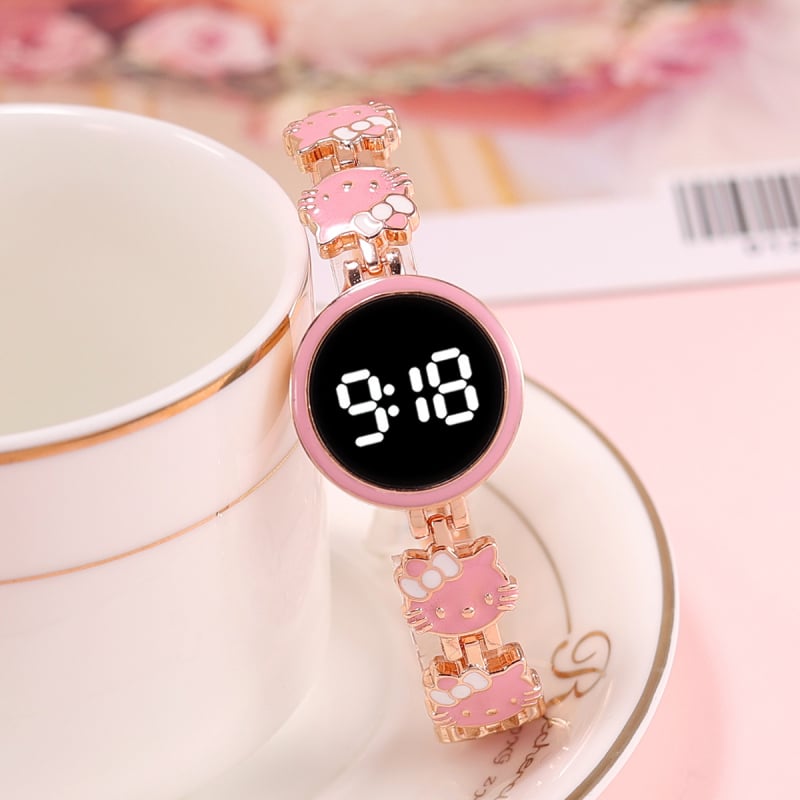 Ρολόι LED με οθόνη αφής σε στυλ Hello Kitty, κάσα και λουράκι από κράμα, ψηφιακή οθόνη, διάμετρος καντράν 24,6 mm