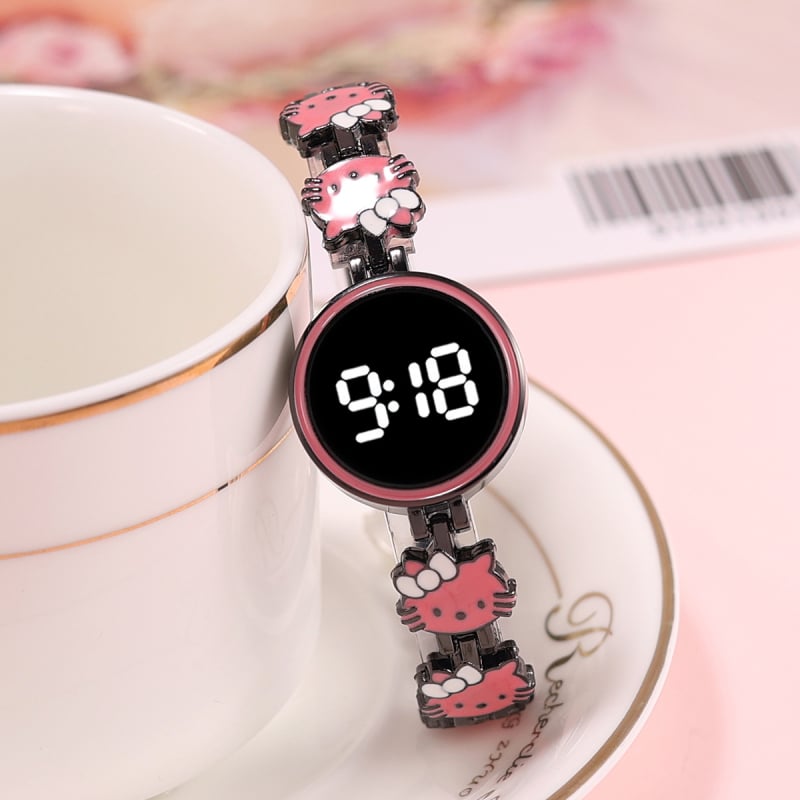 Ρολόι LED με οθόνη αφής σε στυλ Hello Kitty, κάσα και λουράκι από κράμα, ψηφιακή οθόνη, διάμετρος καντράν 24,6 mm