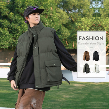 Amerikos stiliaus vyriška liemenė be rankovių rudenį-žiema, stora šilta užpildyta liemenė, poliesterio pluoštas, poliesterio audinys ir pamušalas, laisvas kirpimas, šoninės kišenės