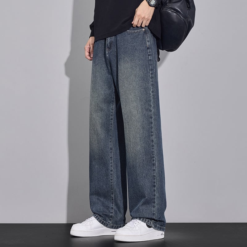 Muške traperice ravnih krojeva - srednji pojas, zip, pamuk-denim mješavina