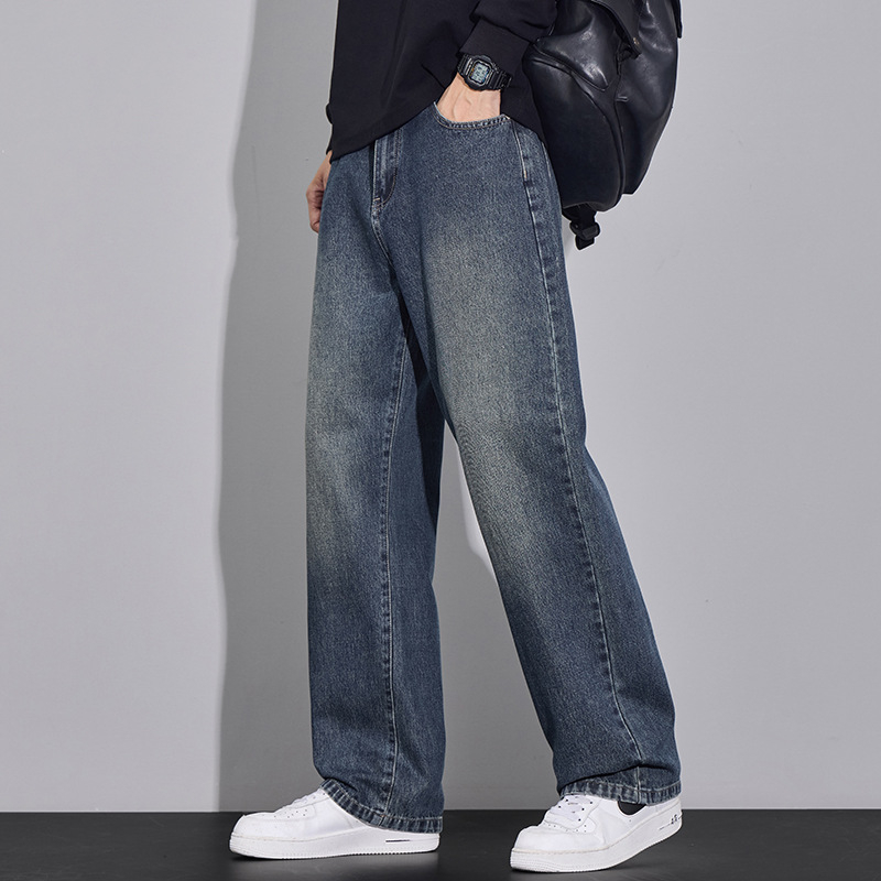Muške traperice ravnih krojeva - srednji pojas, zip, pamuk-denim mješavina