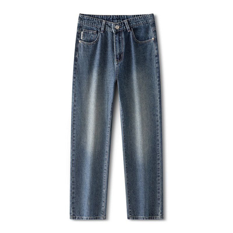 Muške traperice ravnih krojeva - srednji pojas, zip, pamuk-denim mješavina