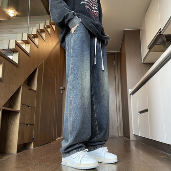 Muške traperice od pamuka s fleece podstavom, ravnog kroja, srednji pojas, vezivanje šnira (pamuk; fleece podstava; ravni kroj; srednji pojas; vezivanje šnira)