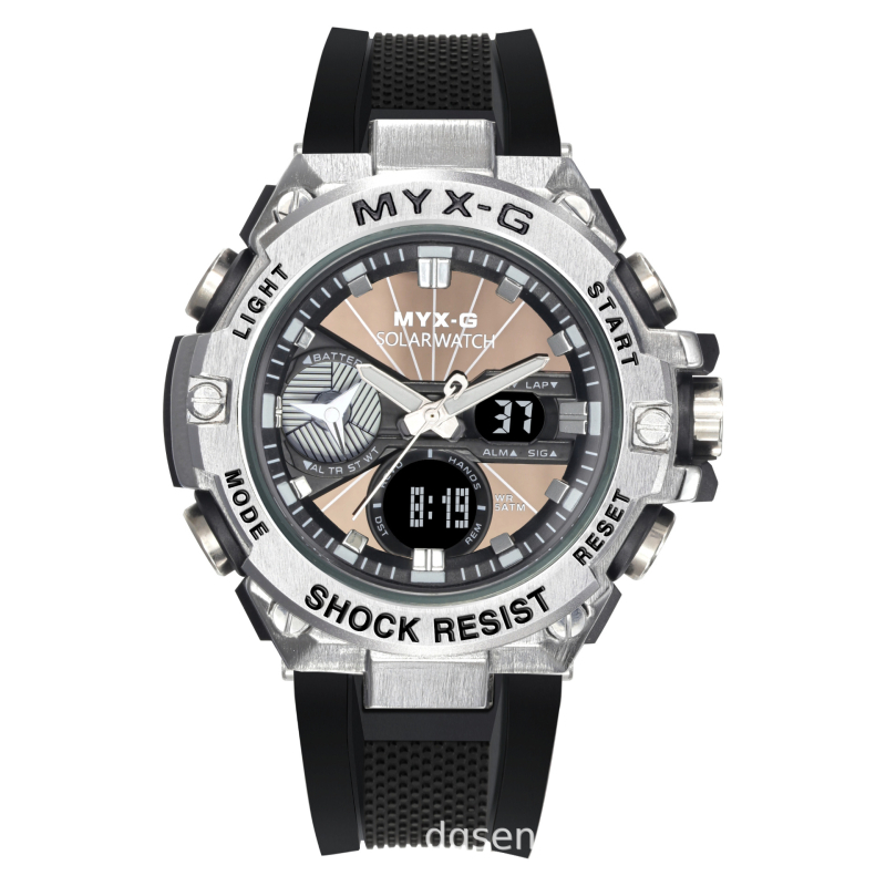 Vyriskas saulės energijos elektroninis laikrodis, atsparus vandeniui iki 50 m, 53 mm ciferblatas, pasaulio laikas, nerūdijančio plieno dirželis