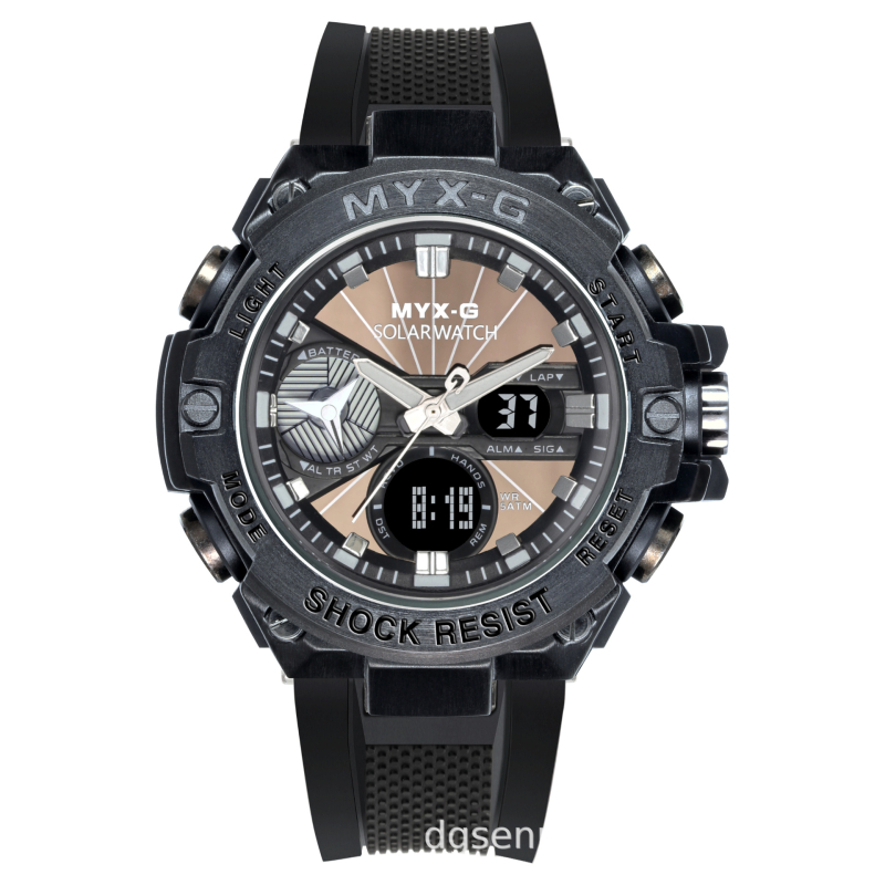 Vyriskas saulės energijos elektroninis laikrodis, atsparus vandeniui iki 50 m, 53 mm ciferblatas, pasaulio laikas, nerūdijančio plieno dirželis