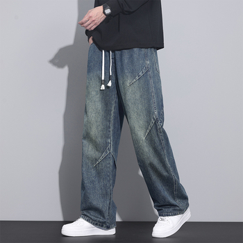 Férfi farmernadrág – fleece bevonat, téli, egyenes szár, poliészter, kötős zárás