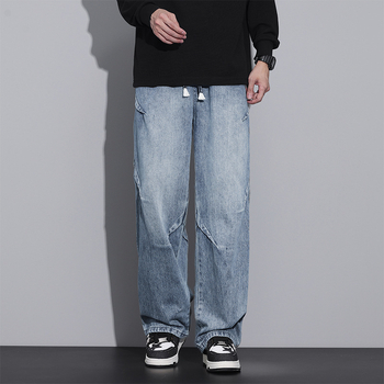 Férfi farmernadrág – fleece bevonat, téli, egyenes szár, poliészter, kötős zárás