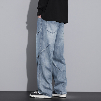 Férfi farmernadrág – fleece bevonat, téli, egyenes szár, poliészter, kötős zárás