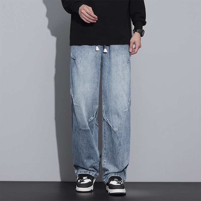 Férfi farmernadrág – fleece bevonat, téli, egyenes szár, poliészter, kötős zárás