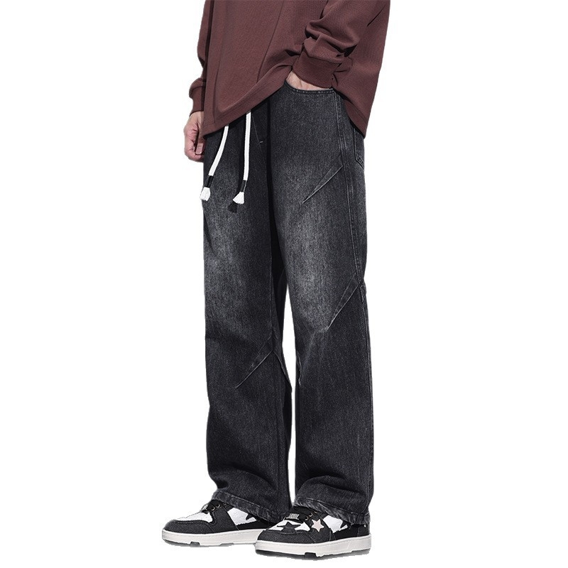 Férfi farmernadrág – fleece bevonat, téli, egyenes szár, poliészter, kötős zárás