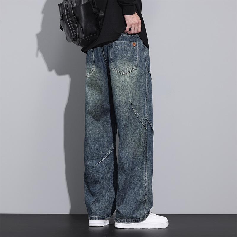 Férfi farmernadrág – fleece bevonat, téli, egyenes szár, poliészter, kötős zárás