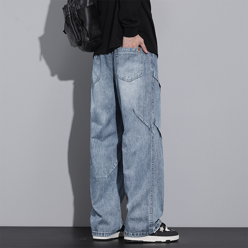 Férfi farmernadrág – fleece bevonat, téli, egyenes szár, poliészter, kötős zárás