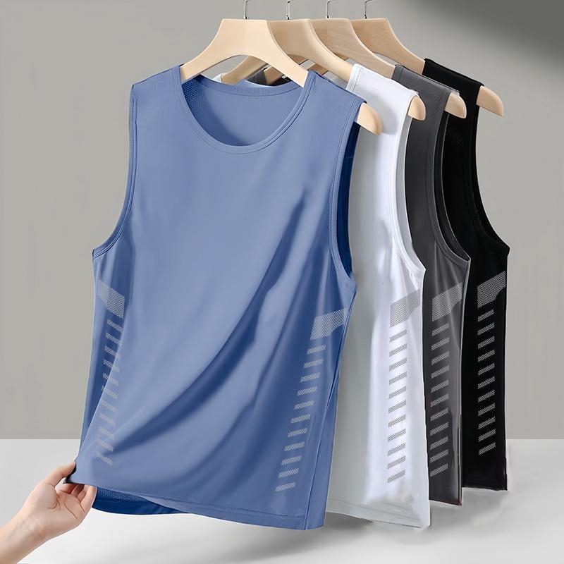 Muška bez rukava majica s okruglim izrezom, Ice Silk materijal, slobodan kroj, brzo suši, poliester 95%, ljeto