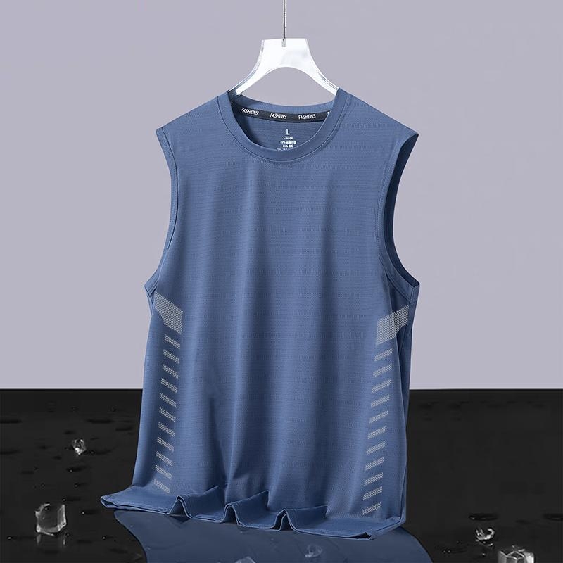 Muška bez rukava majica s okruglim izrezom, Ice Silk materijal, slobodan kroj, brzo suši, poliester 95%, ljeto