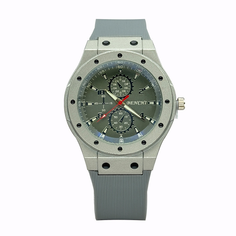 Muški kvarcni sat sa silikonskim remenom, analogni brojčanik, kućište od legure, sportski stil.