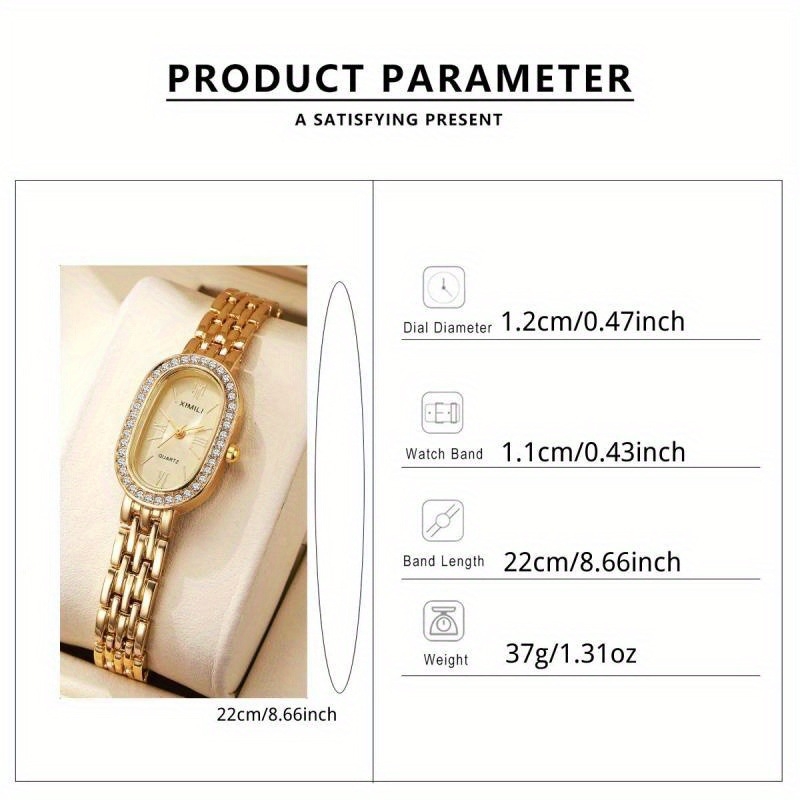 Ženski kvarcni sat s remenom od nehrđajućeg čelika, dijamantni ukrasi, ovalni brojčanik, minimalistički elegantan poslovni stil