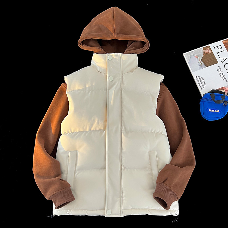 Vyrinė medvilninė pūkinė liemenė, medvilnės įdėklas, vidutinio ilgio, laisvas kirpimas, mygtukų užsegimas