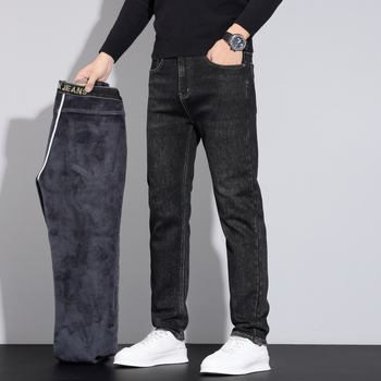 Muške traperice ravnog kroja, fleece‑lined za zimu, pamukova smjesa, zatvarač, mikroelastični