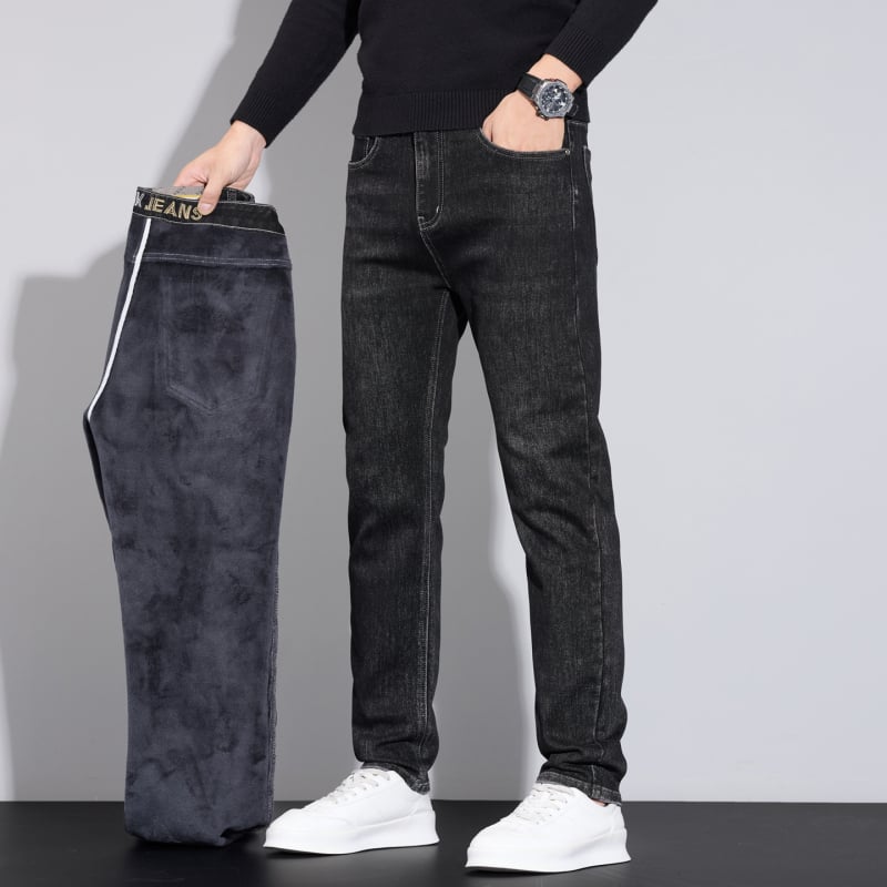 Muške traperice ravnog kroja, fleece‑lined za zimu, pamukova smjesa, zatvarač, mikroelastični