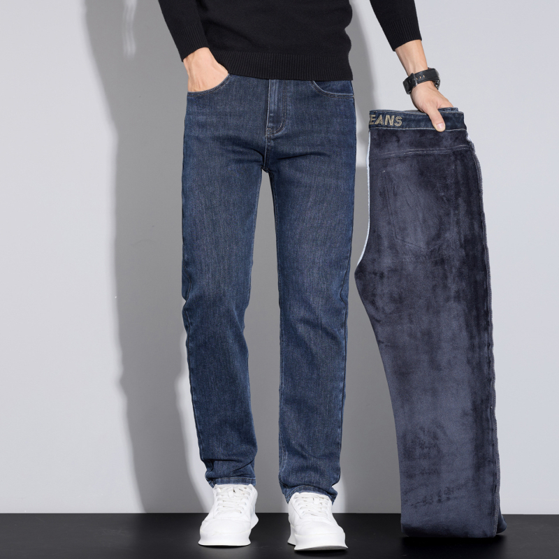 Muške traperice ravnog kroja, fleece‑lined za zimu, pamukova smjesa, zatvarač, mikroelastični