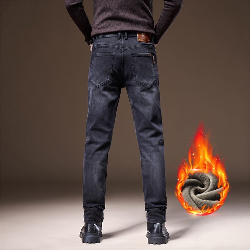 Férfi farmer, egyenes szár, magas derék, elasztikus, mosott