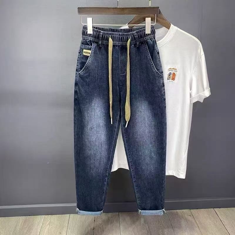 Traperice od denima s flisom u unutrašnjosti, elastični pojas sa šivenjem, široka silueta, haremski stil