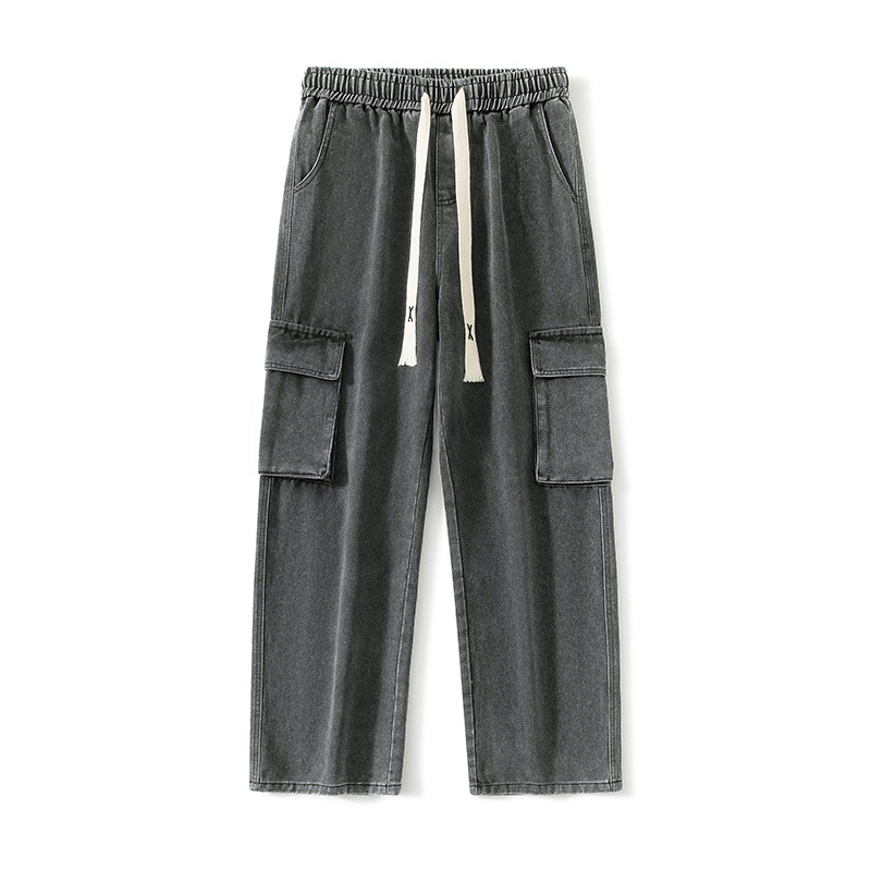 Férfiaknak készült amerikai stílusú retro denimnadrág téli viselet, középmagas derék, egyenes szár, fleeces bélés, 78,1% pamut