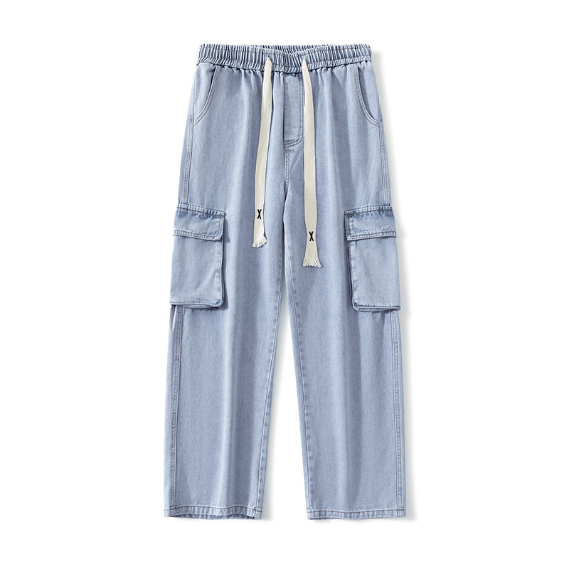 Férfiaknak készült amerikai stílusú retro denimnadrág téli viselet, középmagas derék, egyenes szár, fleeces bélés, 78,1% pamut