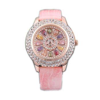 Női bőrszíjas kvarcóra gyémánt díszítésű számlappal, 42 mm-es számlap, japán mozgás, 30 m-es vízállóság