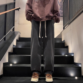 Muške traperice od denima s baršunastim podstavom i fleece unutarnjom oblogom, ravni kroj, srednji pojas, šnura zatvaranje