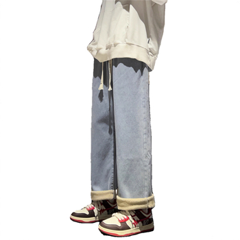 Muške traperice od denima s baršunastim podstavom i fleece unutarnjom oblogom, ravni kroj, srednji pojas, šnura zatvaranje